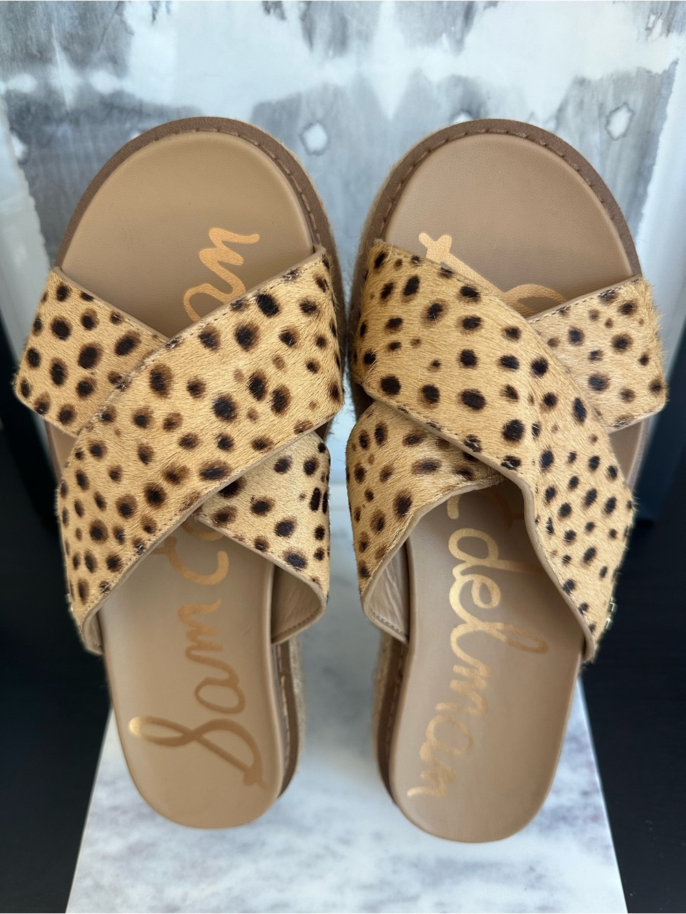 Sam Edelman Leopard Print Crisscross Strap Platform Slide Sandals